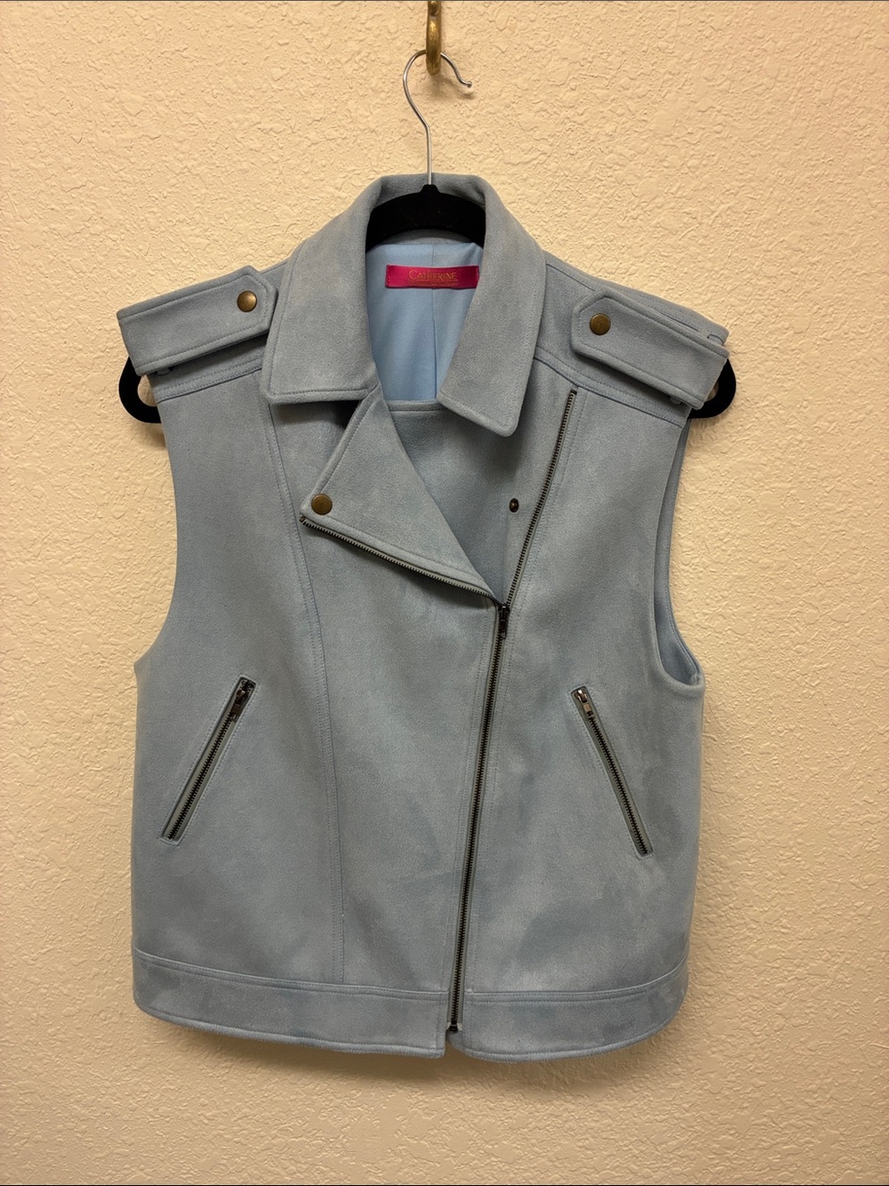 Catherine Malandrino Powder Blue Faux Suede Moto Vest